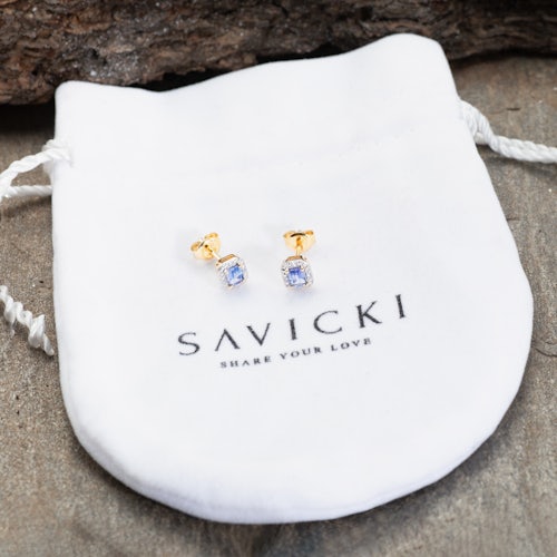 Kolczyki Savicki: dwukolorowe złoto, diamenty, tanzanity